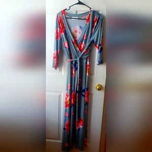 Maxi - dress - 3/4 sleeve - floral - Large